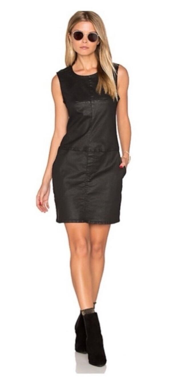 Current/Elliott Black Coated Shift Dress Sleeveless Pockets XS/S